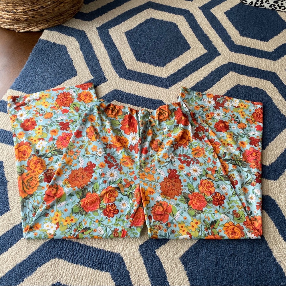 🌼 ZARA BOHO BLUE ORANGE FLORAL HIGH WAIST PANTS/LEGGINGS! - Picture 6 of 13